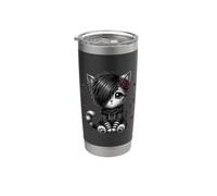 Emo Cat Rose Regalos góticos Amante de los Gatos Goth Girl Dark Kitty Vaso térmico de acero inoxidable de doble pared