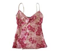 Emo Coquette - Camiseta corta estilo Grunge de los años 2000, con tirantes delgados, ropa de calle, vintage, camiseta de guepardo Y2k, Flor rosa encendido, M