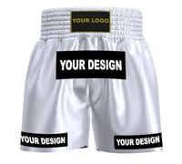 EmoBug Amata Boxeo Estilo 1 Personalizado Muay Thai Pantalones Cortos Personalizados Ropa de Lucha MMA Gear Kick Outfit Hombres Mujeres Niños Adulto Niño Niña, Blanco, Medium