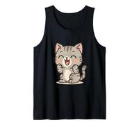 Emocionado Dibujo de Gato Kawaii. Linda Obra de Arte de Animales. Camiseta sin Mangas