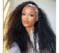 Emol Hair Brazilian Virgin Kinky Curly Headband Wig - Human Hair, 22 Inch, Lace Front, No Gel, Wear And Go - Natural Black