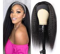 Emol Hair Yaki Straight Headband Human Hair Wig For Women,Brazilian Virgin Hair,16 Inch,No Glueless,Wear And Go,Natural Black,Friendly For Beginners