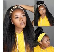 Emol Hair Yaki Straight Headband Human Hair Wig For Women,Brazilian Virgin Hair,18 Inch,No Glueless,Wear And Go,Natural Black,Friendly For Beginners