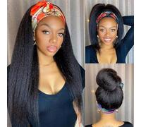 Emol Hair Yaki Straight Headband Human Hair Wig For Women,Brazilian Virgin Hair,20 Inch,No Glueless,Wear And Go,Natural Black,Friendly For Beginners