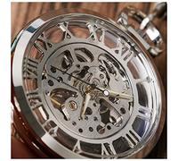 EMoLus Reloj De Bolsillo clásico Transparente Esqueleto Plata mecánico Mano de Viento Reloj Poket for niñas Relojes De Bolsillo