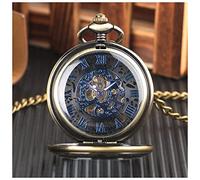 EMoLus Reloj De Bolsillo Místico Negro dial mecánico Bolsillo Reloj Transparente Cazador Azul números Romanos Mostrar Mano Reloj de Bolsillo Reloj for Hombres Relojes De Bolsillo