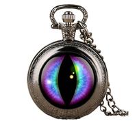 EMoLus Reloj De Bolsillo Vintage Creativo diseño de Ojo de Cuarzo Reloj de Bolsillo Hombres Mujeres Steampunk Exquisito Colgante Reloj 4 Colores Collar Cadena Retro Relojes De Bolsillo (Size : Black)