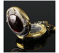 EMoLus Reloj De Bolsillo Vintage Gold Pocket Watch Men's Evil Dragon Gold Tone Case Red Crystal Vintage Rojo Granate Incrustado Collar DE Lujo ALAY Relojes De Bolsillo