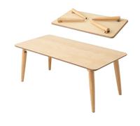 EMOOR Mesa de Centro Plegable de Madera Rectangular-Grande (105 x 52 cm) Natural, Mesa de Suelo Bajo Espacio Pequeño Tatami Japonés Minimalista