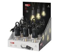 EMOS 9 bombillas LED recargables, impermeables, funciona con pilas, con gancho y 3 modos de iluminación, para exterior, jardín, camping, decoración, apagón, color negro