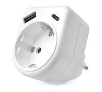 EMOS - Adaptador de enchufe Schuko con salidas USB, conector simple con puerto USB A y C, máx. 3A/15W - Para interiores (IP20) - 250V / 16A/3680W - Blanco