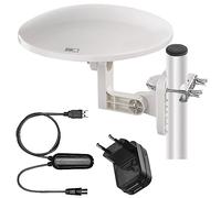 EMOS Antena Digital Village para Exterior, Antena Activa para recepción remota (0-80 km) de FM/Dab/DVB-T/DVB-T2, Filtro de Bloqueo LTE Integrado, Filtro 4G, 5G, Amplificador, VHF/UHF, ángulo de