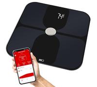 EMOS Báscula de grasa corporal inteligente IMC, báscula de baño con cristal ITO, báscula corporal para medir y analizar 14 datos corporales, memoria para 8 usuarios, aplicación GoSmart, iOS/Android,