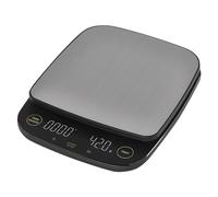 EMOS - Báscula digital de café de acero inoxidable - Báscula de cocina para barista - Peso máximo de 3 kg, precisión de 0,1 g - Función TARA, temporizador, indicador LED - g, lb, oz - gancho para