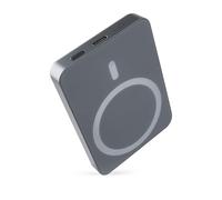 EMOS - Batería externa magnética 5 000 mAh WI 522 - Batería externa magnética con passthrough y carga inalámbrica - Salida USB-C con cable de datos USB - Para iPhone, iPad, relojes inteligentes - Gris