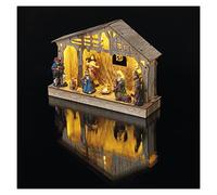 EMOS Belén de Navidad con figuras pintadas a mano, 5 LED, luz blanca cálida, funciona con pilas (3 pilas AA), IP20 en interiores, función de temporizador de 6/18 horas, 10.000 h de vida útil