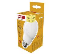 EMOS Bombilla LED A60, 12,4 W, repuesto para bombilla de 75 W, casquillo E27, brillo 1055 lúmenes, blanco cálido 3000 K, vida útil de 20.000 horas, CRI mín. 80, ángulo de haz de 200 °