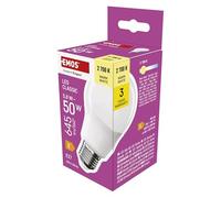 EMOS Bombilla LED A60, 5,8 W de repuesto para bombilla de 50 W, bombilla clásica con casquillo E27, brillo 645 lm, luz blanca cálida 2700 K, 30000 h de vida útil, CRI mín. 80, ángulo de haz de 180°