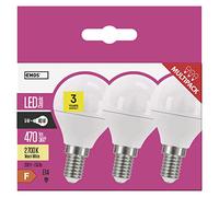Emos Bombilla led de 5 W, equivalente a una bombilla de 40 W. Casquillo E14, 470 lm, color blanco cálido, 2700 K, forma de miniglobo G45, 30000 horas de vida útil. Paquete de 3 unidades