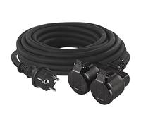 EMOS cable alargador IP44 10 m, 2 Schuko, resistente agua, calor, golpes, 230 V 16 A 3680 W, goma H05RR-F3G 1.5 mm², exteriores, negro