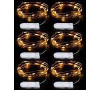 EMOS Cadena de luces LED de alambre de cobre, a batería CR2032, 2 metros, 20 LED, decoración LED interior, color de luz blanco cálido, juego de 6 unidades guirnalda de luces