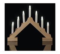 EMOS Candelabro LED de Madera en Color Natural, clásico portavelas con 7 Luces LED, Funciona con 2 Pilas AA, para Interiores IP20, función de Temporizador de 6/18 Horas, 35 x 29 cm, Madera Natural