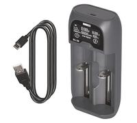 EMOS Cargador de batería Universal para Pilas AAA, AA, C, SC/Cargador Inteligente para baterías de Iones de Litio, LiFePO4, NiMH, NiCd + Cable USB 5 V/2 A N9221