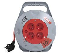 EMOS - Carrete de cable 4 enchufes franceses, longitud de cable de 10 metros, estándar FRENCH, PVC