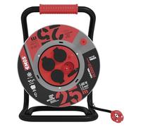 EMOS - Carrete de cable de chapa de acero de 25m - 4 enchufes franceses - Impermeable, resistente a los golpes, al aceite y a la intemperie - 230 V, 16 A, 3680 W - Aislamiento de goma - H07RN-F 1,5