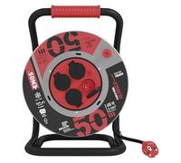 EMOS - Carrete de cable de chapa de acero de 50m - 4 enchufes franceses - Impermeable, resistente a los golpes, al aceite y a la intemperie - 230 V, 16 A, 3680 W - Aislamiento de goma - H07RN-F 1,5