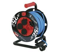 EMOS Carrete de cable para exteriores resistente a las heladas con aislamiento de silicona, cable de 25 m de 1,5 mm2 con 4 enchufes Schuko, IP44 impermeable y resistente a las heladas, para exteriores