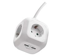 EMOS P04219GU Cubo 4 enchufes y 2 Puertos USB, Cable de 1,9 m, Soporte de Pared, protección Infantil, Blanco