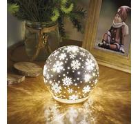 EMOS Decoración de mesa LED en forma de bola con diseño de copos de nieve, blanco cálido, proyector interior con 10 LED, diámetro de 12 cm, funciona con pilas (3 x AAA), vida útil de 10.000 horas,