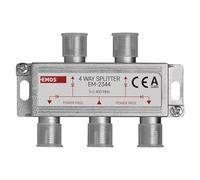 EMOS Distribuidor de antena de 4 vías, clase A, 4 vías, con conector F, totalmente blindado, 7,5 dB, frecuencia 5 - 2400 MHz, 1 entrada/4 salidas, antena SAT+TV, distribuidor de televisión con paso CC