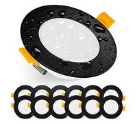 EMOS Downlight LED Techo Empotrable 5 Watt / 500 Lumen | Focos LED techo impermeable IP54 para uso exterior e interior, blanca frio 6000k | Juego de 12 Ojos de Buey LED ultraplano, redondo, negro