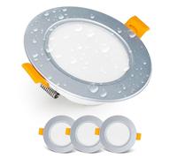 EMOS Downlight LED Techo Empotrable 5 Watt / 500 Lumen | Focos LED techo impermeable IP54 para uso exterior e interior, blanca calido 3000k | Juego de 3 Ojos de Buey LED ultraplano, redondo, plata