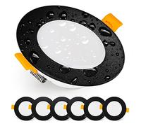 EMOS Downlight LED Techo Empotrable 5 Watt / 500 Lumen | Focos Techo Impermeable IP54 para Uso Exterior e Interior, Blanca Neutro 4000k | Juego de 6 Ojos de Buey Ultraplano, Redondo, Negro