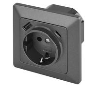 EMOS Enchufe empotrado con puerto USB-A y USB-C en estándar Schuko - Enchufe con 2 conectores 5V/3A para cargar teléfonos móviles o smartphones, color negro