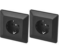 EMOS Enchufe Schuko con mayor protección táctil y contacto lateral de conexión a tierra para montaje empotrado, enchufe único incluido interior, 250 V~/16 A máx., negro, clase de protección IP20 para