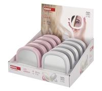 EMOS Espejo de Bolsillo LED con luz, 10 Unidades, pequeño, Espejo de Mano, Espejo de Viaje, con Soporte, en 2 Colores (Blanco, Rosa), 2 Modos de luz, Incluye Pilas