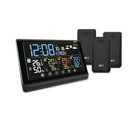 EMOS - Estación meteorológica inalámbrica con 3 sensores exteriores y puerto USB - Termómetro, higrómetro, barómetro, predicción, memoria - Reloj controlado por radio con despertador, calendario