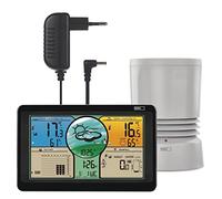 EMOS Estación meteorológica inalámbrica con pantalla a color, sensor exterior en el medidor de precipitaciones, temperatura °C/°F, humedad, pronóstico del tiempo, lecturas máx./min, reloj inalámbrico