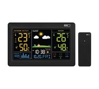 EMOS Estación meteorológica inalámbrica con pantalla a color y sensor exterior, termómetro, higrómetro, barómetro, pronóstico del tiempo, indicador de fecha y hora, despertador, indicador sonriente,