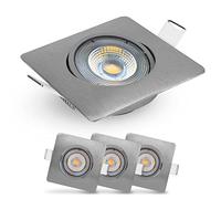 EMOS Exclusive Foco LED empotrable | Lámpara de techo orientable 50° LED Foco blanco cálido 3000K | Lote de 3 focos LED extra planos cuadrados de 5 vatios (5W) / 450 lúmenes, plateado