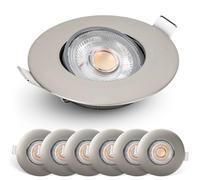 EMOS Exclusive Focos LED Interior Techo 4.9W, 380lm | Ojos de Buey LED para Techo Luz Blanca Fria 6500k | Juego de 6 focos empotrables LED ultraplanos redondos pivotante en 50° en color plata