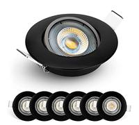 EMOS Exclusive Focos LED Interior Techo 5W, 450lm | Ojos de Buey LED para Techo luz blanca cálida 3000k | Juego de 6 focos empotrables LED ultraplanos redondos pivotante en 50°, en color negro