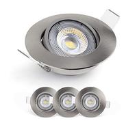 EMOS Exclusive Focos LED Interior Techo 5W, 450lm | Ojos de Buey LED para Techo Luz Blanca Fria 6500k | Juego de 3 focos empotrables LED ultraplanos redondos pivotante en 50° en color plata