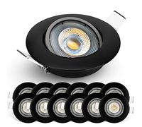 EMOS Exclusive Focos LED Interior Techo 5W, 450lm | Ojos de Buey para Techo Luz Blanca Cálida 3000k | Juego de 12 Empotrables Ultraplanos Redondos Pivotantes 50°, Negro