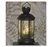 EMOS Farol LED antiguo con decoración, formato hexágono, 3 velas LED con efecto llama, IP20 para interiores, funciona con pilas (3 x tipo C), 10.000 horas, blanco cálido, 18 x 35,5 cm, negro