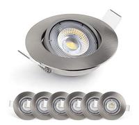 EMOS Foco LED empotrable 230 V, 5 W/450 lm | Foco LED extra plano 50 ° orientable, blanco cálido 3000 K | Juego de 6 focos de techo LED para interior, techo LED empotrado, color plateado